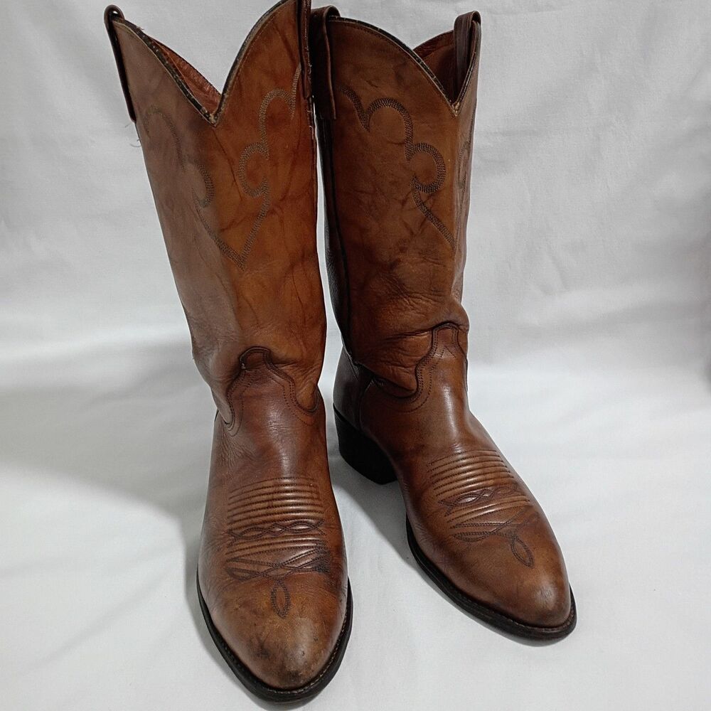 Vintage J. Chisholm Cowboy Boots Men's 10D Western Leather USA Made Brown